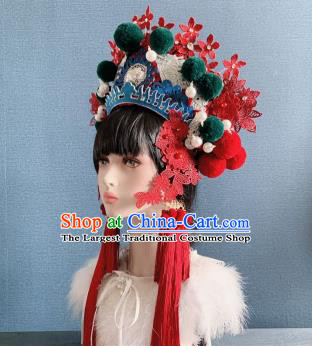 Traditional Chinese Deluxe Red Lace Phoenix Coronet Hair Accessories Halloween Stage Show Headdress for Women