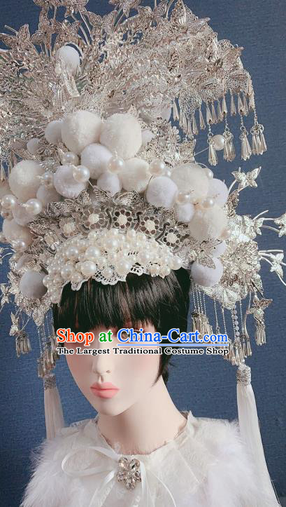 Traditional Chinese Deluxe Argent Phoenix Coronet Hair Accessories Halloween Stage Show Headdress for Women