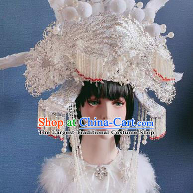 Traditional Chinese Deluxe Beads Tassel Phoenix Coronet Hair Accessories Halloween Stage Show Headdress for Women