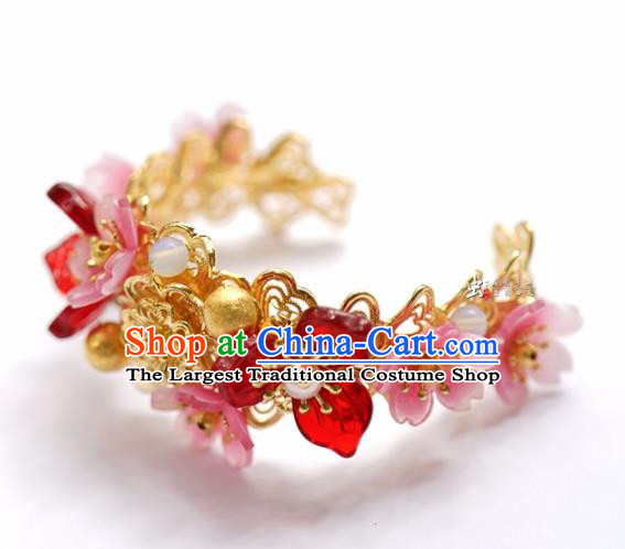 Traditional Chinese Handmade Court Pink Plum Bracelet Jewelry Accessories Ancient Princess Bangle for Women