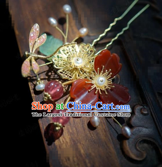Traditional Chinese Handmade Court Pink Dragonfly Plum Hairpins Hair Accessories Ancient Hanfu Hair Clip for Women