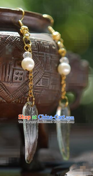 Traditional Chinese Handmade Court Bamboo Leaf Ear Accessories Ancient Princess Earrings for Women