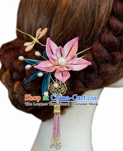 Traditional Chinese Ancient Queen Dragonfly Lotus Hair Clips Handmade Hanfu Court Hairpins Hair Accessories for Women