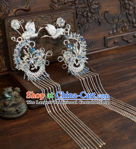Traditional Chinese Handmade Court Crane Tassel Hairpins Hair Accessories Ancient Hanfu Hair Clip for Women