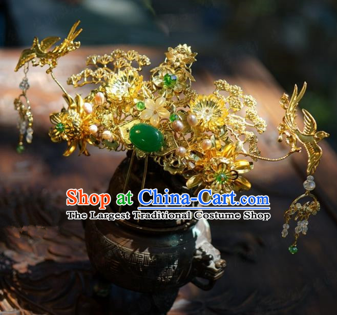 Traditional Chinese Handmade Court Golden Bird Hair Crown Hairpins Hair Accessories Ancient Hanfu Hair Clip for Women