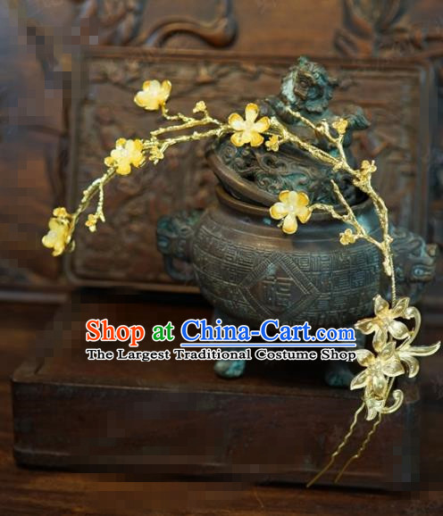 Traditional Chinese Handmade Court Golden Plum Hairpins Hair Accessories Ancient Queen Hanfu Hair Clip for Women