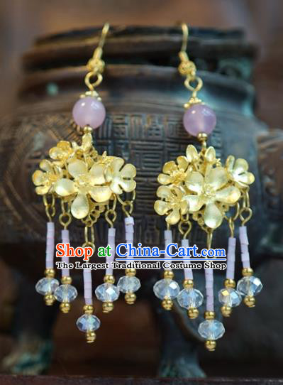 Traditional Chinese Handmade Court Ear Accessories Ancient Princess Golden Flowers Earrings for Women