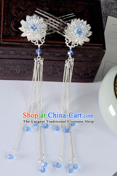 Traditional Chinese Ancient Hanfu White Flower Tassel Hair Combs Court Queen Hairpins Handmade Hair Accessories for Women