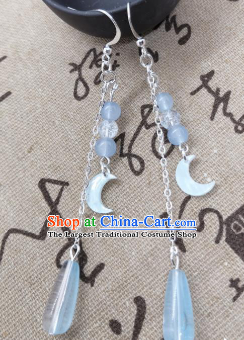 Traditional Chinese Handmade Court Ear Accessories Classical Blue Shell Moon Earrings for Women