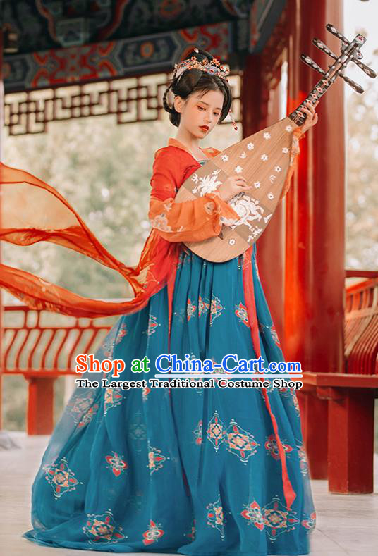 Traditional Chinese Tang Dynasty Imperial Concubine Replica Costumes Ancient Flying Apsaras Green Hanfu Dress for Women