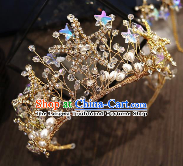 Handmade Baroque Princess Beads Stars Royal Crown Children Hair Clasp Hair Accessories for Kids