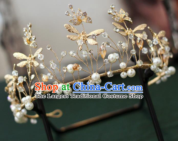 Handmade Baroque Princess Golden Dragonfly Royal Crown Children Hair Clasp Hair Accessories for Kids