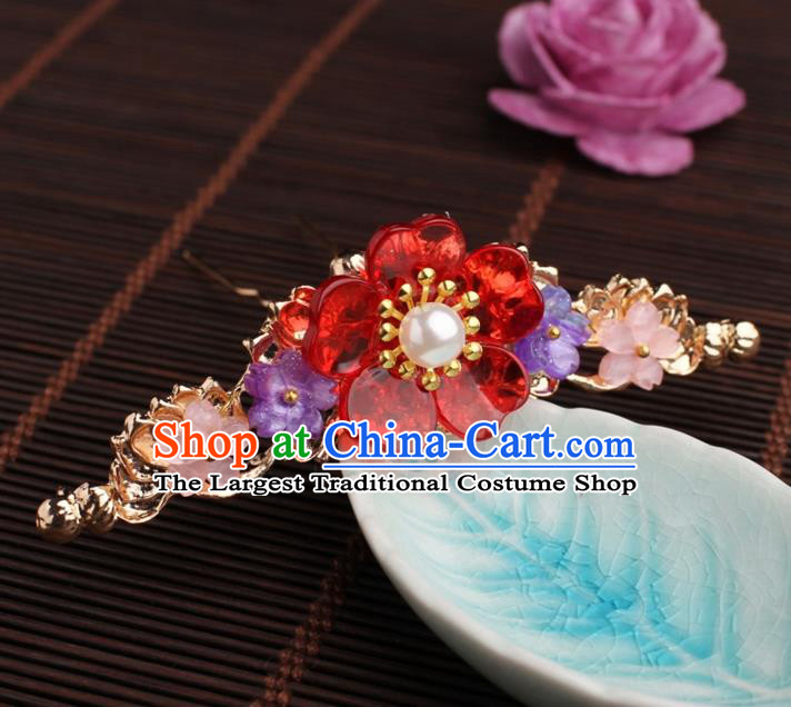 Traditional Chinese Hanfu Red Plum Hair Clip Ancient Court Princess Hairpins Handmade Hair Accessories for Women