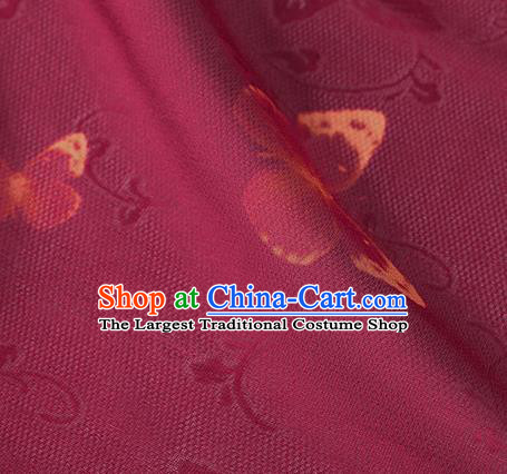 Traditional Chinese Classical Butterfly Pattern Wine Red Silk Fabric Ancient Hanfu Dress Silk Cloth