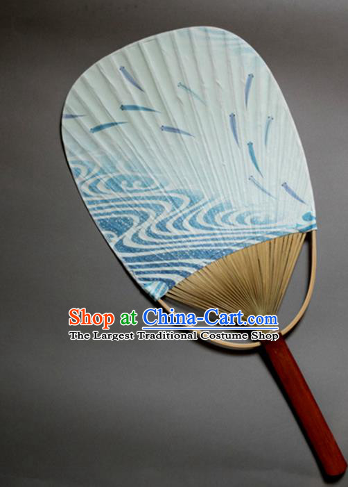 Traditional Chinese Handmade Blue Paper Palace Fans Bamboo Fans