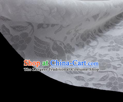 Traditional Chinese Classical Flower Birds Pattern Design White Silk Fabric Ancient Hanfu Dress Silk Cloth