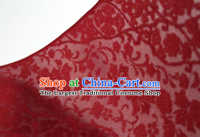 Traditional Chinese Classical Twine Flowers Pattern Red Silk Fabric Ancient Hanfu Dress Silk Cloth