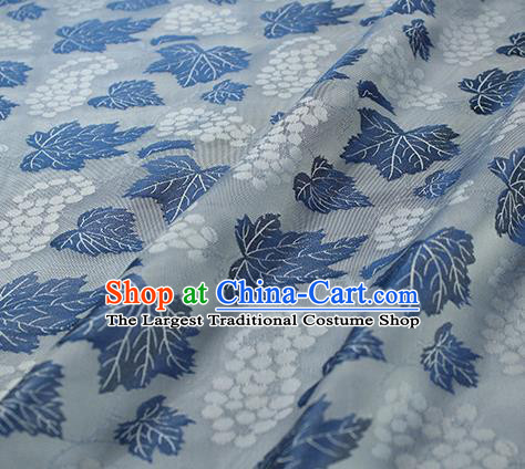 Traditional Chinese Classical Twine Grape Pattern Blue Silk Fabric Ancient Hanfu Dress Silk Cloth
