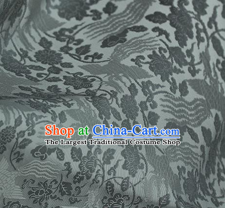 Traditional Chinese Classical Phoenix Peony Pattern Deep Grey Silk Fabric Ancient Hanfu Dress Silk Cloth