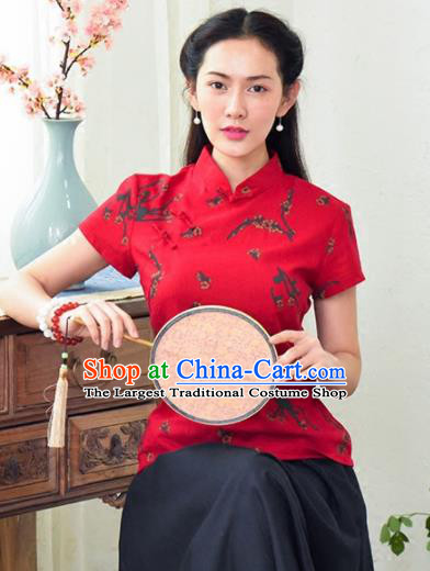 Chinese Traditional Tang Suit Red Blouse Classical National Shirt Upper Outer Garment for Women