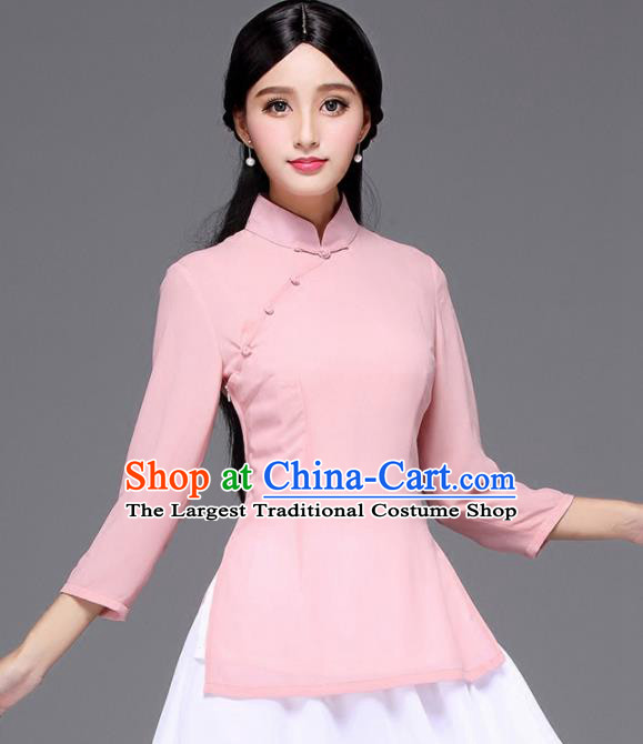 Chinese Traditional National Tang Suit Pink Blouse Classical Shirt Upper Outer Garment for Women