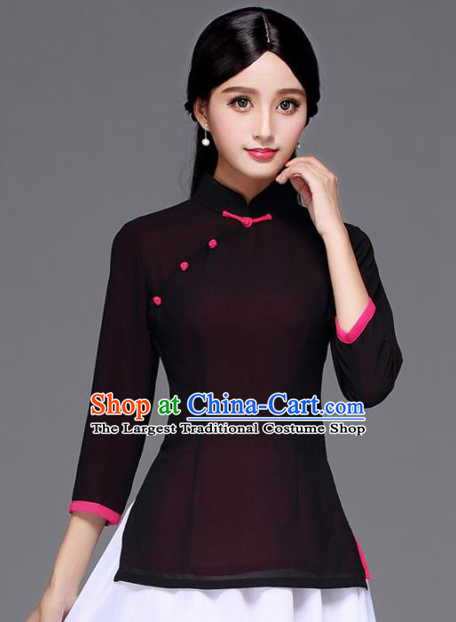 Chinese Traditional National Tang Suit Black Blouse Classical Shirt Upper Outer Garment for Women
