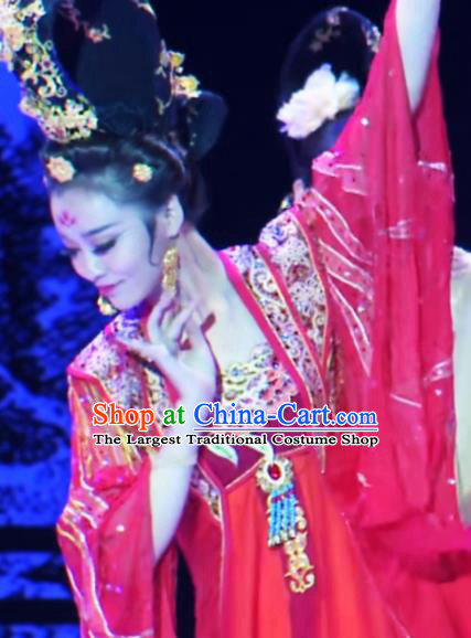 Traditional Chinese Classical Dance Competition Costumes Drunkened Concubine Dance Stage Show Red Dress for Women