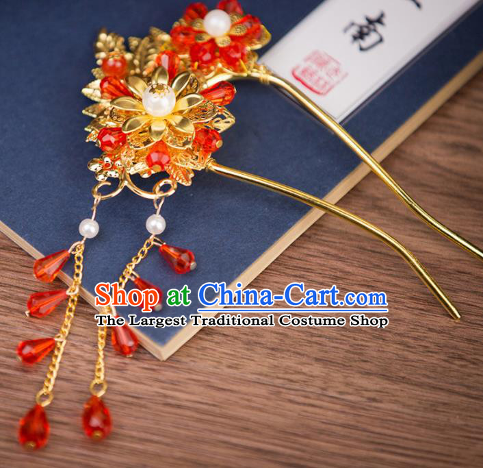 Chinese Traditional Wedding Golden Hairpins Ancient Bride Hair Accessories for Women
