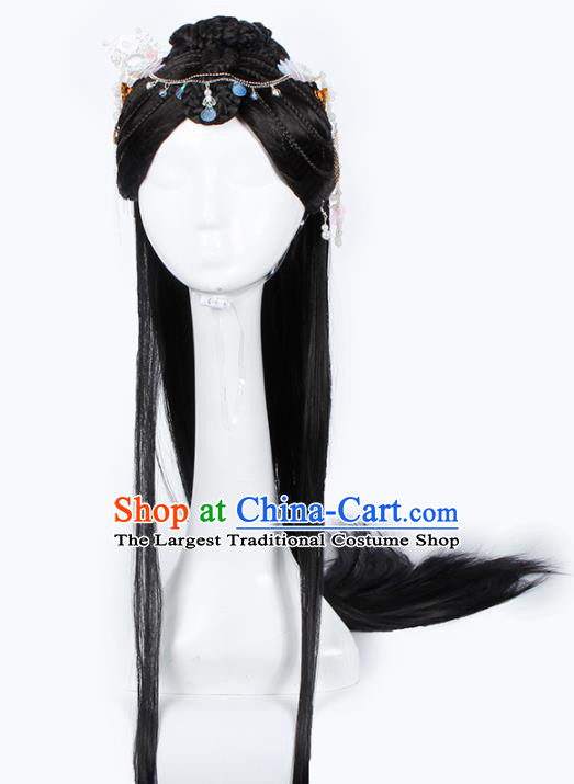 Chinese Traditional Ming Dynasty Palace Princess Wigs and Hairpins Ancient Imperial Concubine Hair Accessories for Women