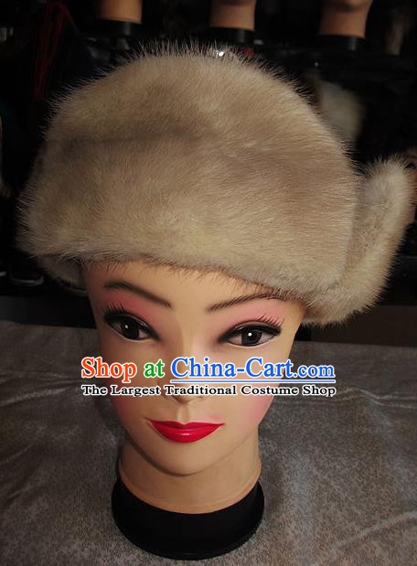 Traditional Chinese Mongol Nationality Winter Headwear Mongolian Ethnic Royalblue Marten Hat for Women