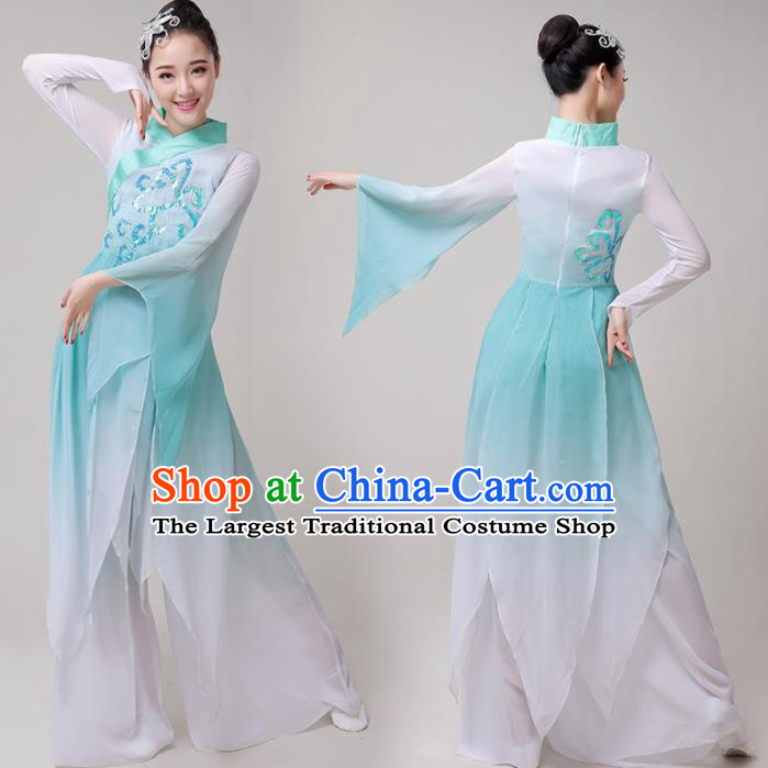 Chinese Traditional Umbrella Dance Light Green Dress Classical Dance Fan Dance Costume for Women