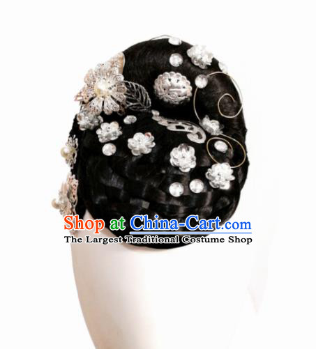 Traditional Chinese Classical Dance Jin Yu Bi He Hair Accessories Fan Dance Wig Chignon Headdress for Women