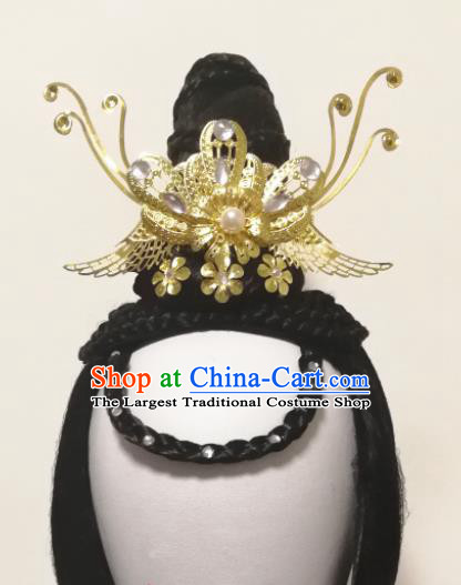 Traditional Chinese Classical Dance Hair Accessories Water Sleeve Dance Wig Chignon Headdress for Women