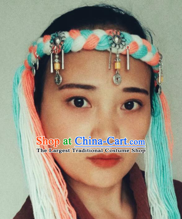 Chinese Traditional Tibetan Ethnic Wool Knitting Hair Accessories Zang Minority Nationality Headwear for Women