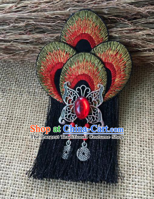 Chinese Traditional Ethnic Red Embroidered Hair Claw Hair Accessories Minority Peacock Dance Headwear for Women