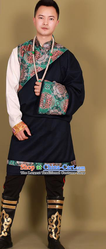 Chinese Traditional Ethnic Black Tibetan Robe Zang Nationality Costume for Men