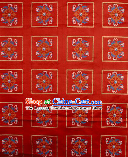 Asian Chinese Traditional Buddhism Wheel Pattern Red Brocade Tibetan Robe Satin Fabric Silk Material