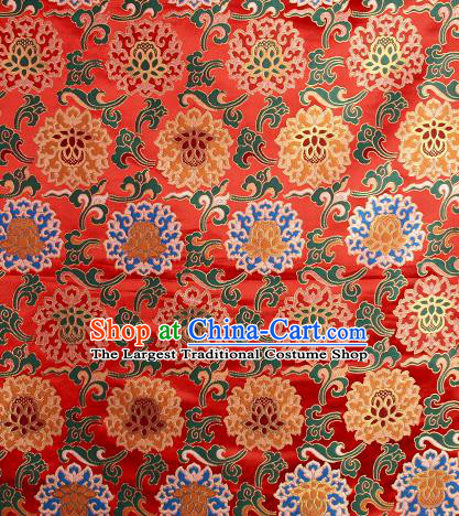 Asian Chinese Traditional Buddhism Lotus Pattern Red Brocade Tibetan Robe Satin Fabric Silk Material