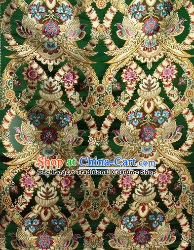 Asian Chinese Traditional Buddhism Galsang Flower Pattern Green Brocade Tibetan Robe Satin Fabric Silk Material