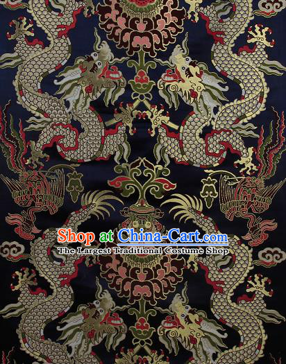 Asian Chinese Traditional Dragon Lotus Pattern Navy Brocade Tibetan Robe Satin Fabric Silk Material