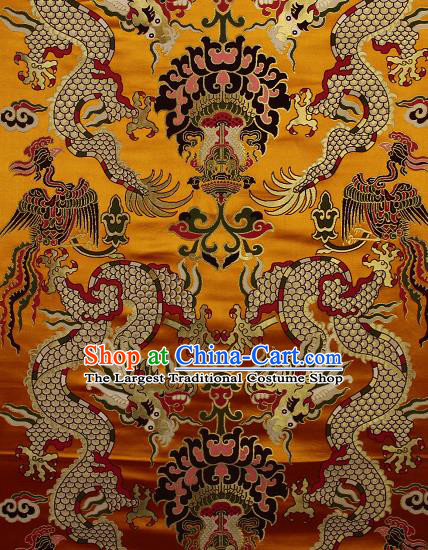 Asian Chinese Traditional Dragon Lotus Pattern Golden Brocade Tibetan Robe Satin Fabric Silk Material