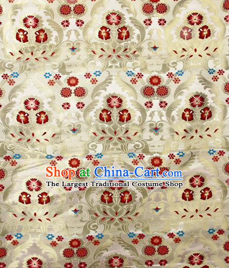 Asian Chinese Traditional Phoenix Galsang Flowers Pattern Beige Brocade Tibetan Robe Satin Fabric Silk Material