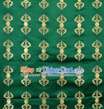 Asian Chinese Traditional Vajra Pattern Green Brocade Tibetan Robe Satin Fabric Silk Material