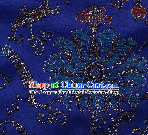 Asian Chinese Traditional Chrysanthemum Pattern Royalblue Brocade Tibetan Robe Satin Fabric Silk Material