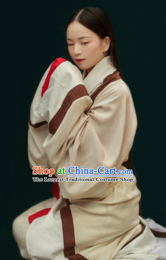 Traditional Chinese Han Dynasty Court Maid Beige Hanfu Dress Ancient Imperial Consort Replica Costumes for Women