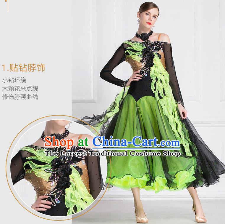 Top Grade Ballroom Dance Waltz Green Dress Modern Dance International Dance Costume for Women