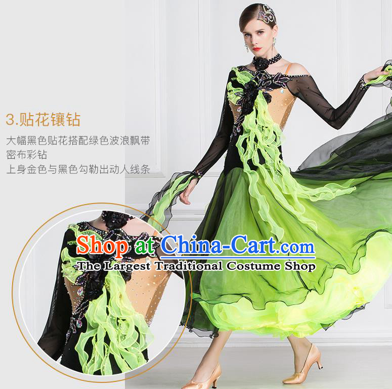 Top Grade Ballroom Dance Waltz Green Dress Modern Dance International Dance Costume for Women