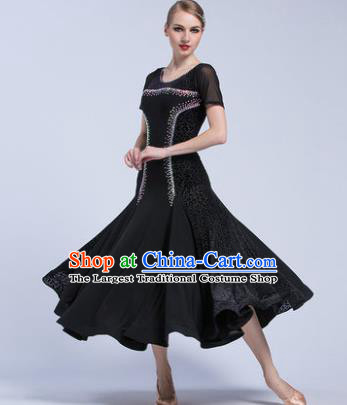 Professional Modern Dance Waltz Competition Black Velvet Dress International Ballroom Dance Costume for Women