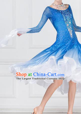 Professional Modern Dance Blue Dress Ballroom Dance International Waltz Competition Costume for Women