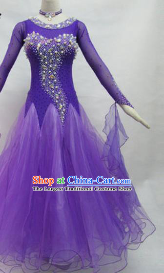 Professional Waltz Competition Modern Dance Purple Dress Ballroom Dance International Dance Costume for Women
